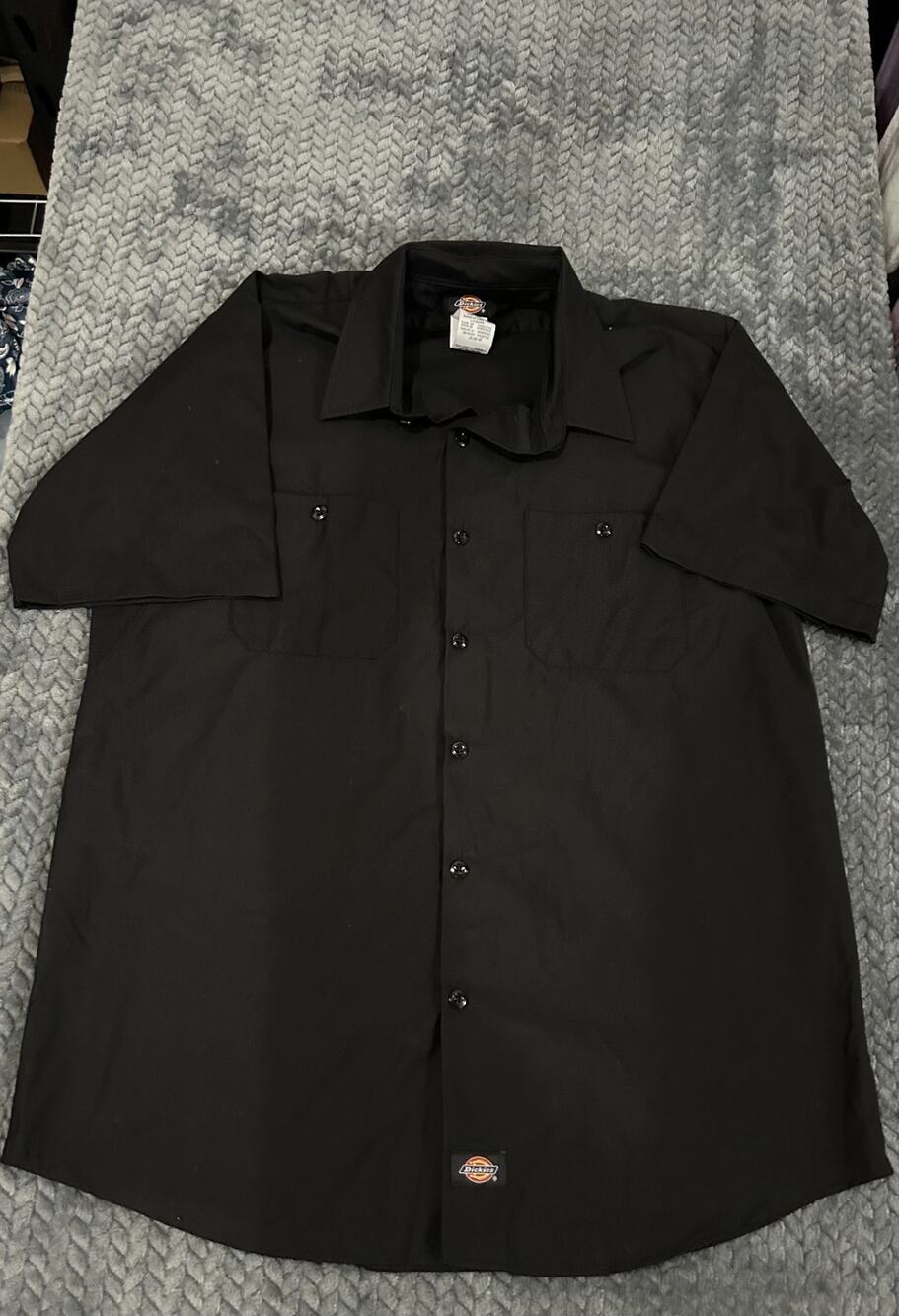 Dickies Work Shirt Mens Large Black Vented Short Sleeve Button Up